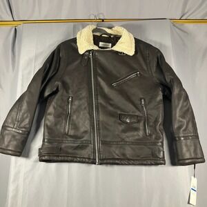 Calvin Klein Men's Extra Large Faux Leather Sherpa Collar Moto Jacket Brown